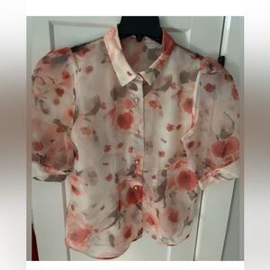 Floral Sheer Blouse - Pink and Cream Haute Monde Floral Blouse - Coral and Cream